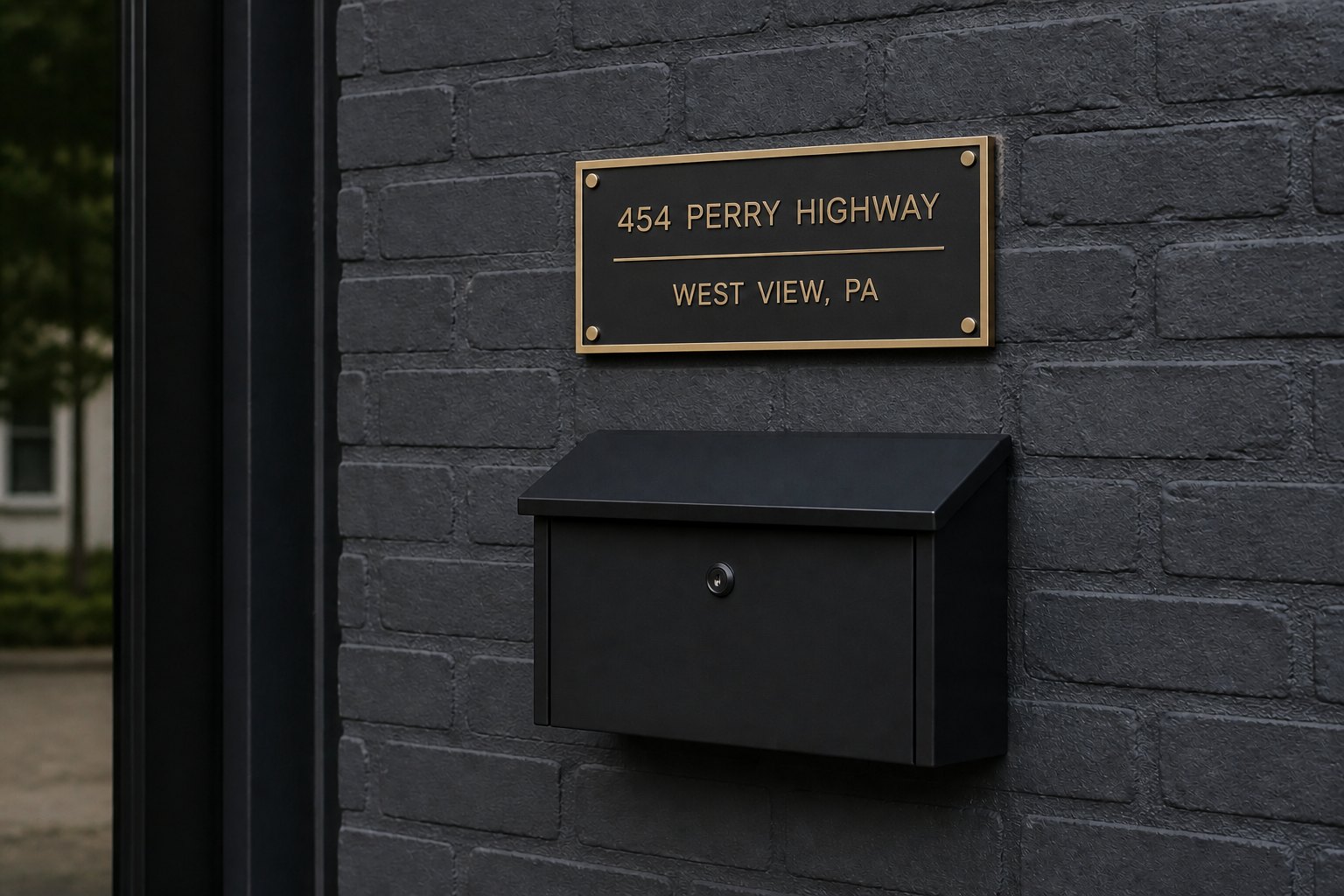 Address plaque and mailbox for 454 Perry Highway, West View, PA